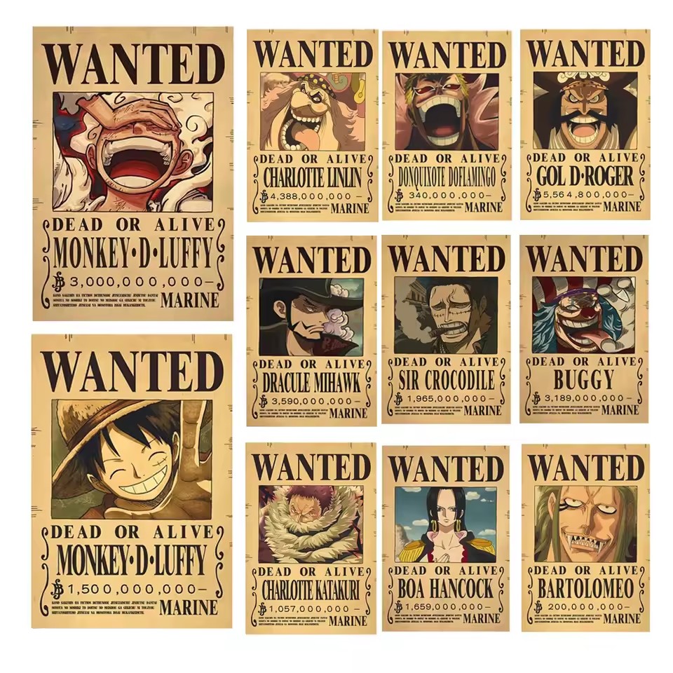 Vintage Collectible Posters - Anime One Piece Bounty Aranıyor Posterleri