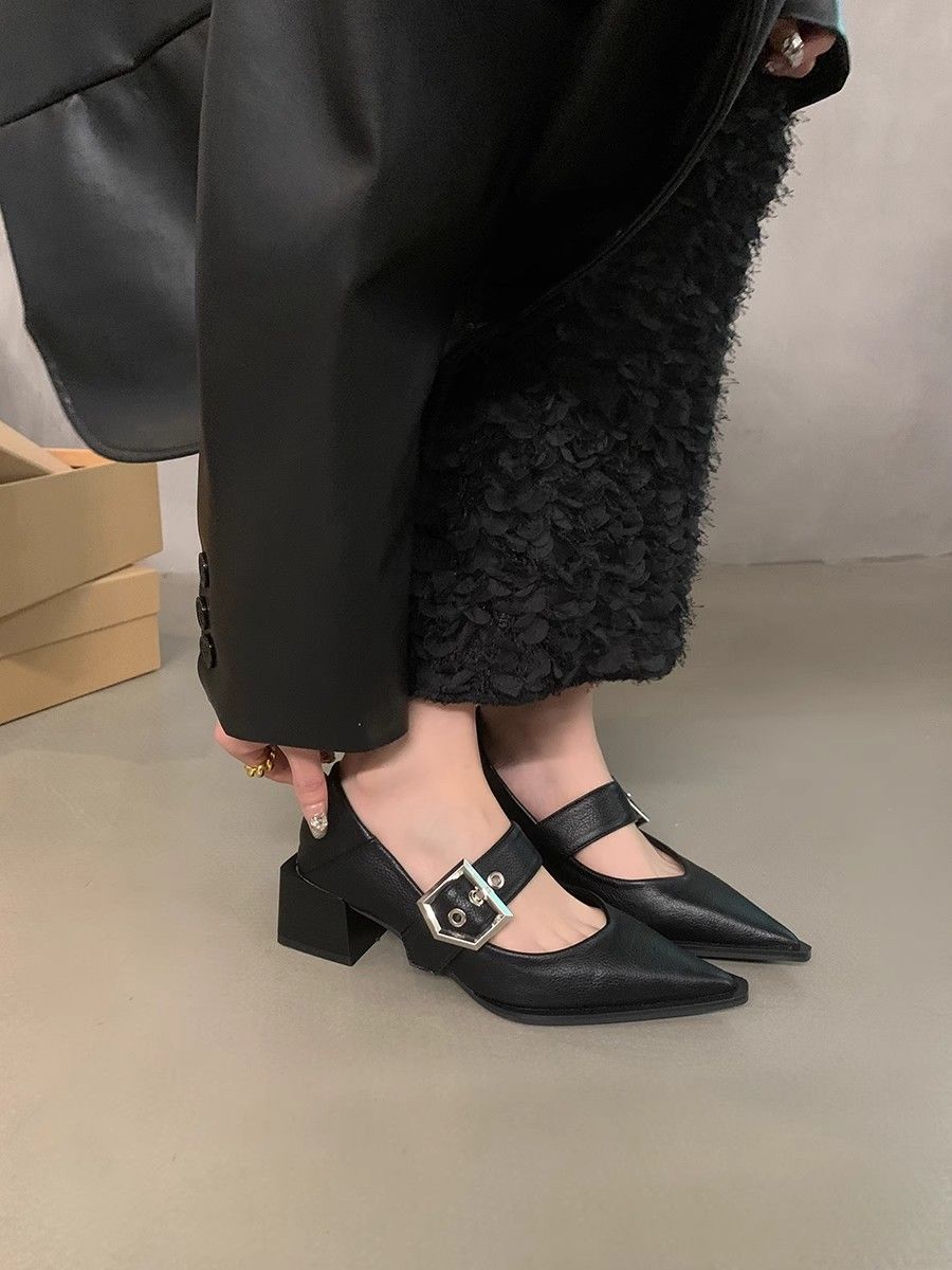 Vintage Collectible Shoes - Vintage Kadın Mary Jane Sivri Burun