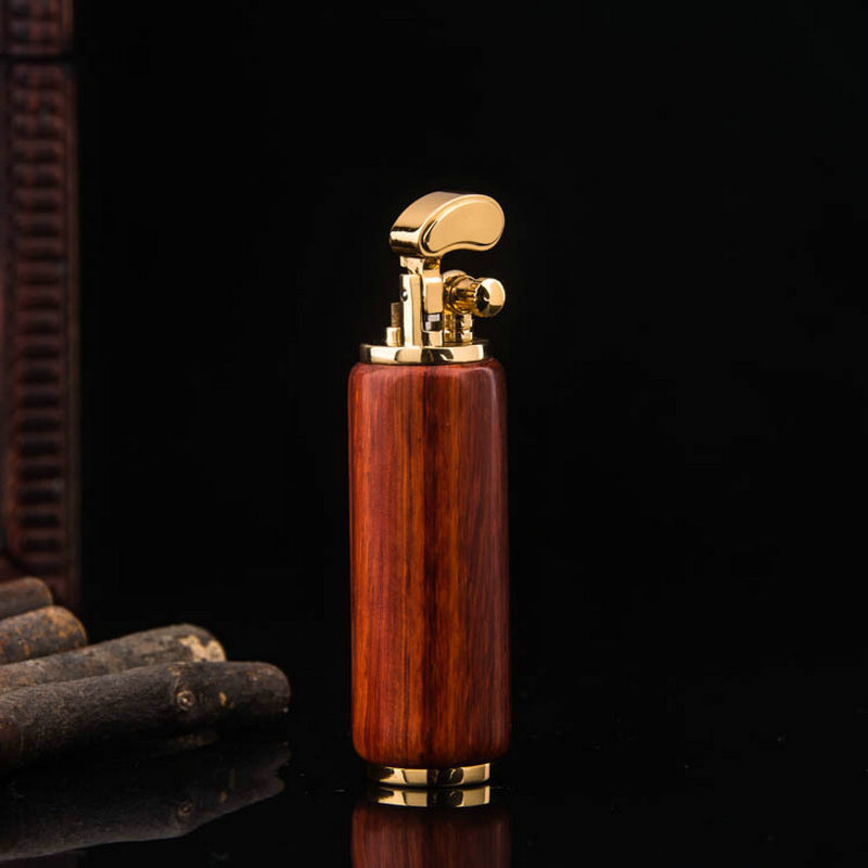 Vintage Collectible Lighters - Vintage Ahşap ve Altın Trench Çakmak,