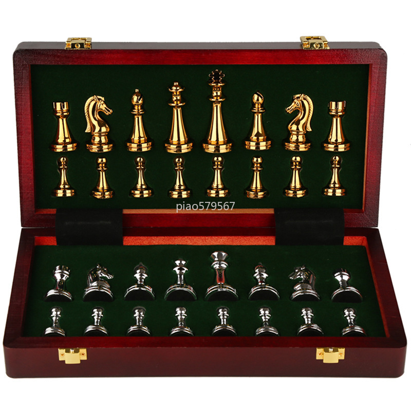 Vintage Collectible Board Games - Lüks Ahşap Satranç Seti Metal Taşlar